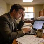 Accountant organizing tax documents and receipts for a small business client in New Jersey