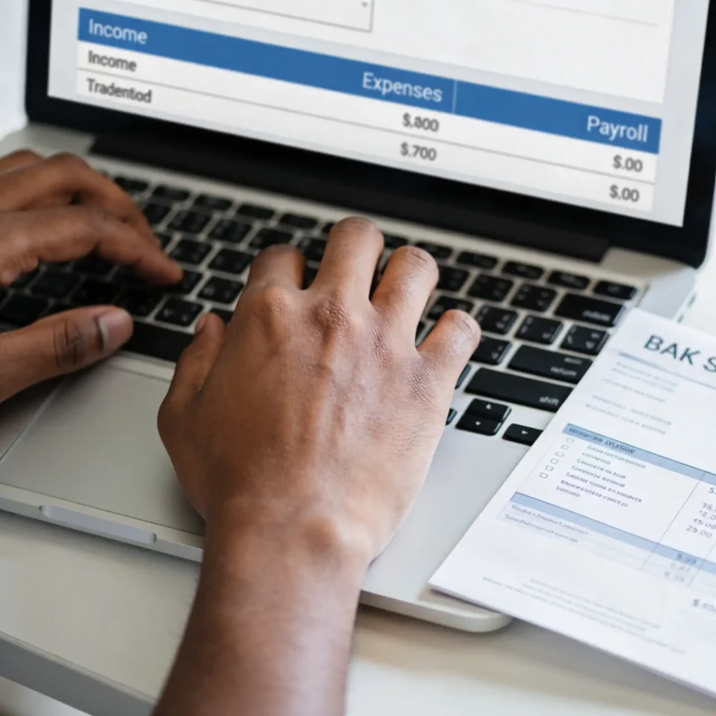 Accountant categorizing transactions in bookkeeping software during a post-tax season cleanup