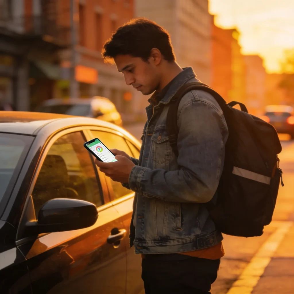 Freelance gig worker checking earnings on a smartphone, representing self-employment income reported on Schedule C.
