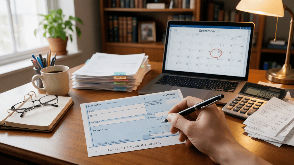 Business owner calculating and submitting the September 15 quarterly estimated tax payment