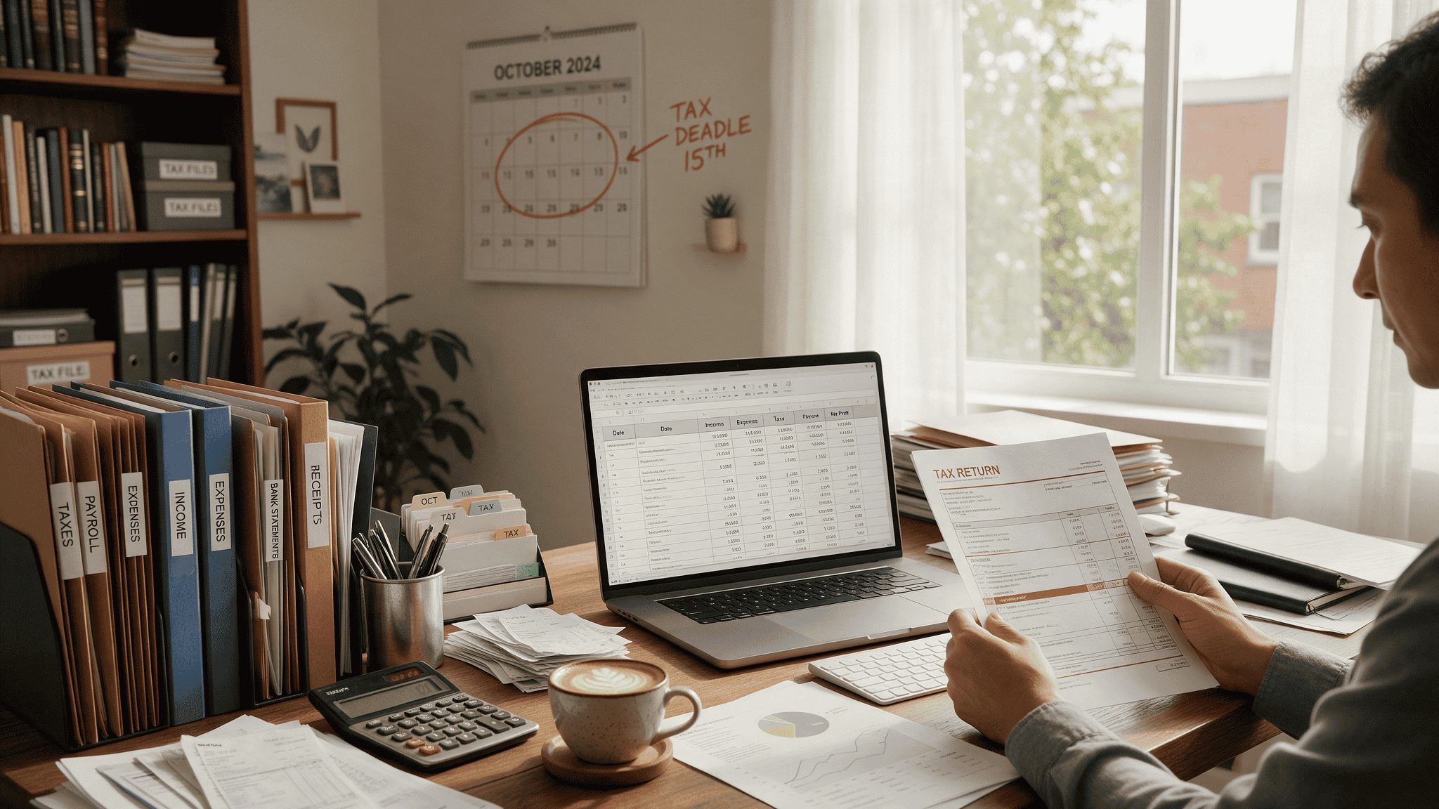 Business owner preparing Form 1120 during the extended corporate tax filing season