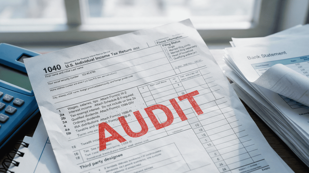 IRS tax return form stamped for audit, representing declining IRS audit revenue in fiscal 2025